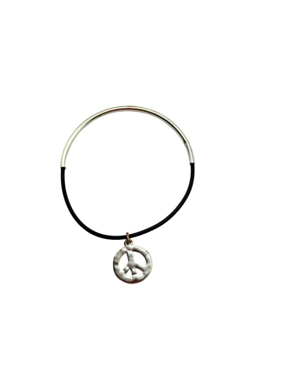 Peace Charm Bangle Bracelet Black Silver - Picture 3 of 7